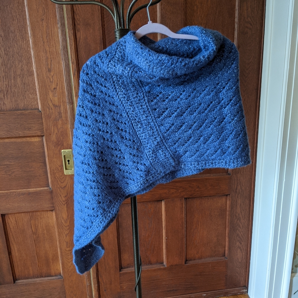 Handmade Blue Crochet Knit Poncho Shrug - Picture 6 of 7